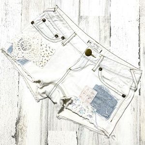 Free People Distressed Patchwork Jean Short’s